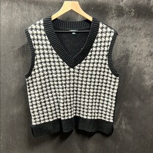 Black and White Houndstooth Sweater Vest